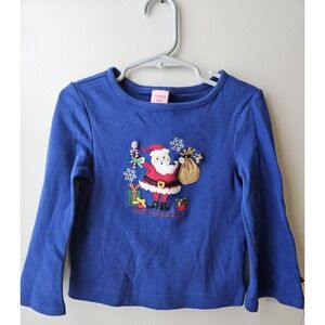 Copper Key Girls 4T Blue Long Sleeve Santa Shirt Christmas Top Embroidered Bells